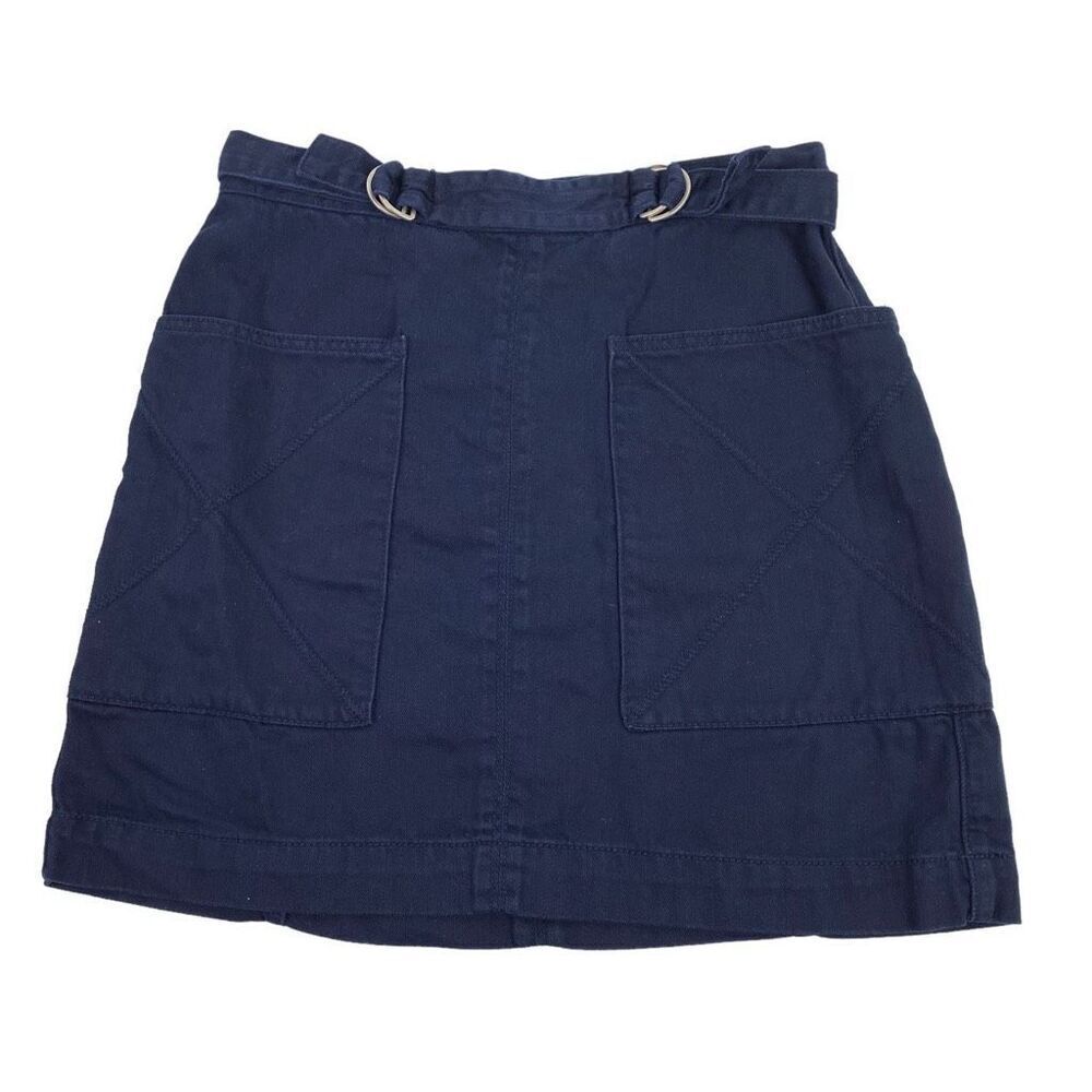 Anthropologie Pilcro Letterpress Womens size 6 Skirt Navy Belted Casual Cotton